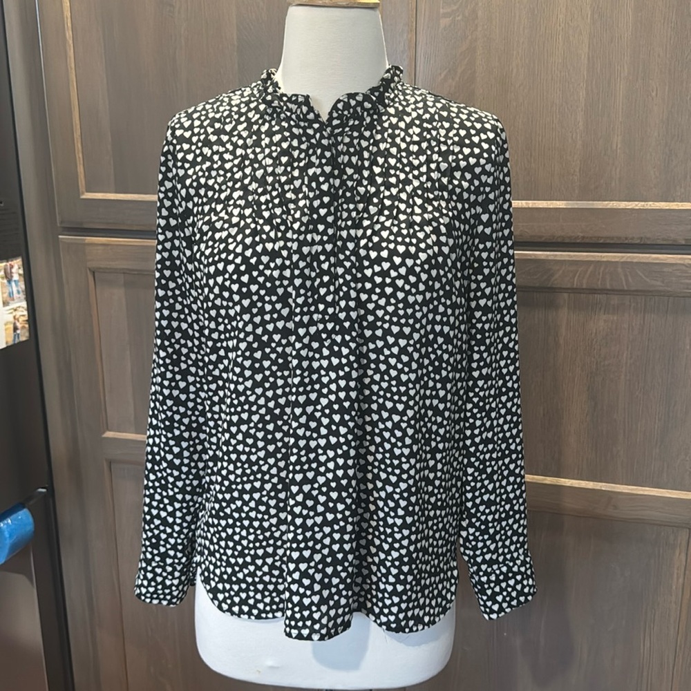 J. Crew Mercentile Size 2 Cream color Hearts Long Sleeve Blouse